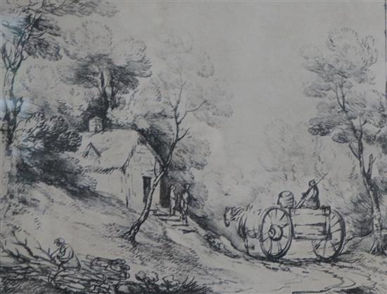 After Gainsborough Horse cart on a lane 10 x 13in.